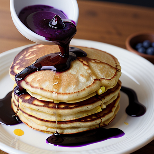fresh corn pancakes with blueberry sauce
