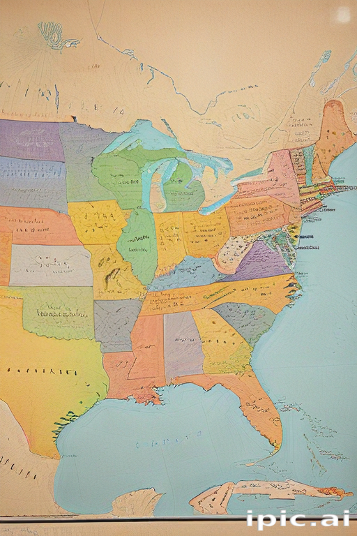 Colorful Map Illustrating the Southeastern United States with State ...