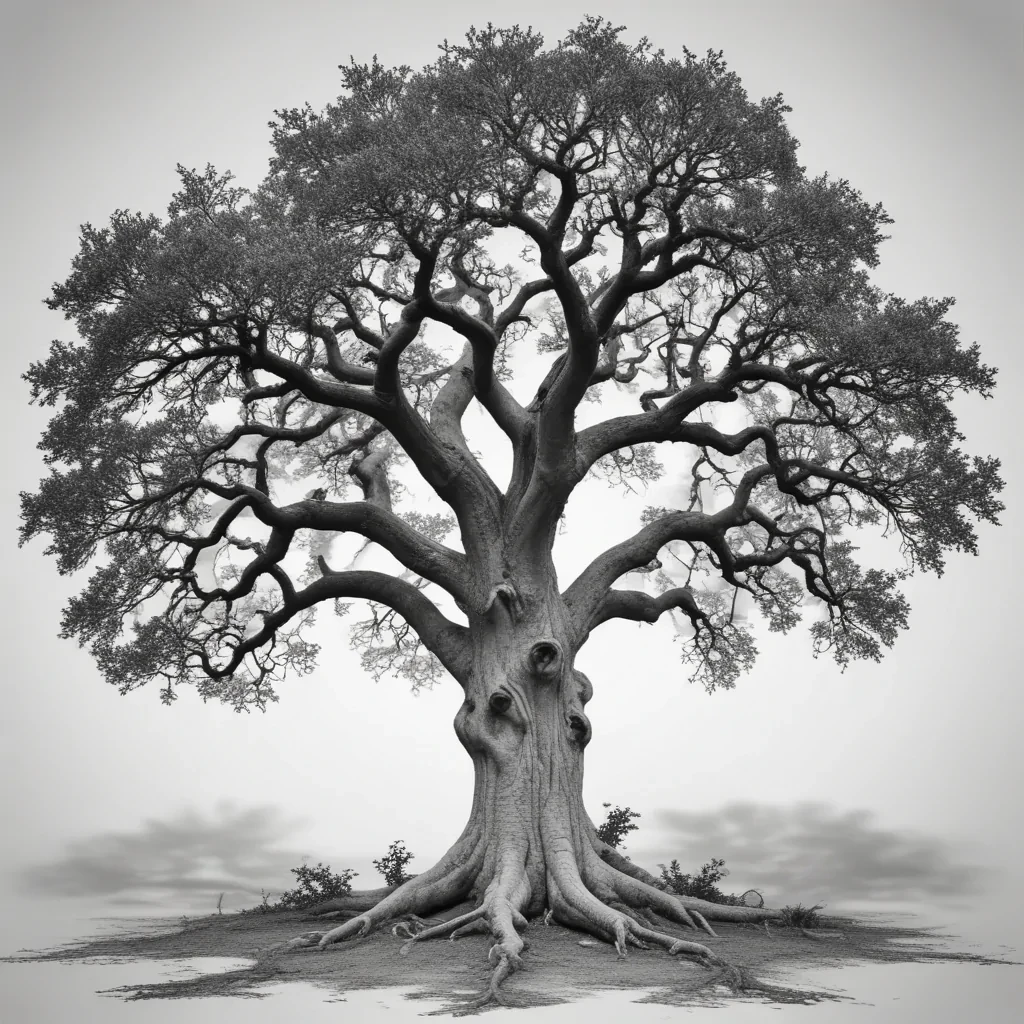 oak tree clipart black and white