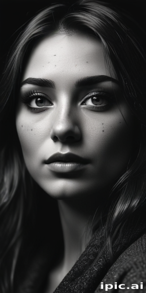 Striking Black and White Portrait of a Young Woman with Intense Eyes
