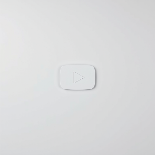 Create a minimalist design of the YouTube logo on a light gray background, using a Canon EOS R5 camera, aperture f/8, shutter speed 1/250 sec, ISO 100, top-down view, natural lighting, with a smooth, clean finish to enhance image quality.