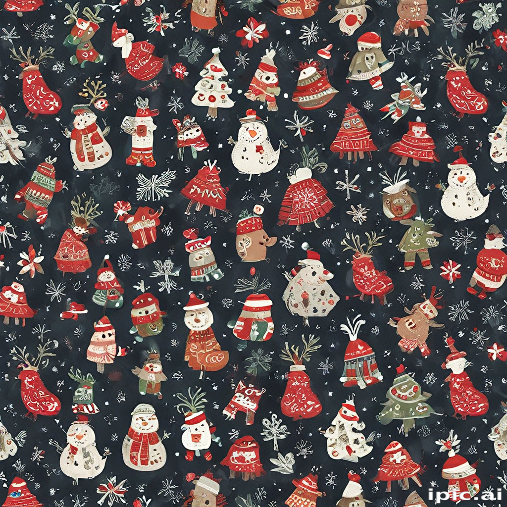 Festive Portrait Pattern Festive Holiday Pattern Featuring Whimsical Characters and Cheerful ...
