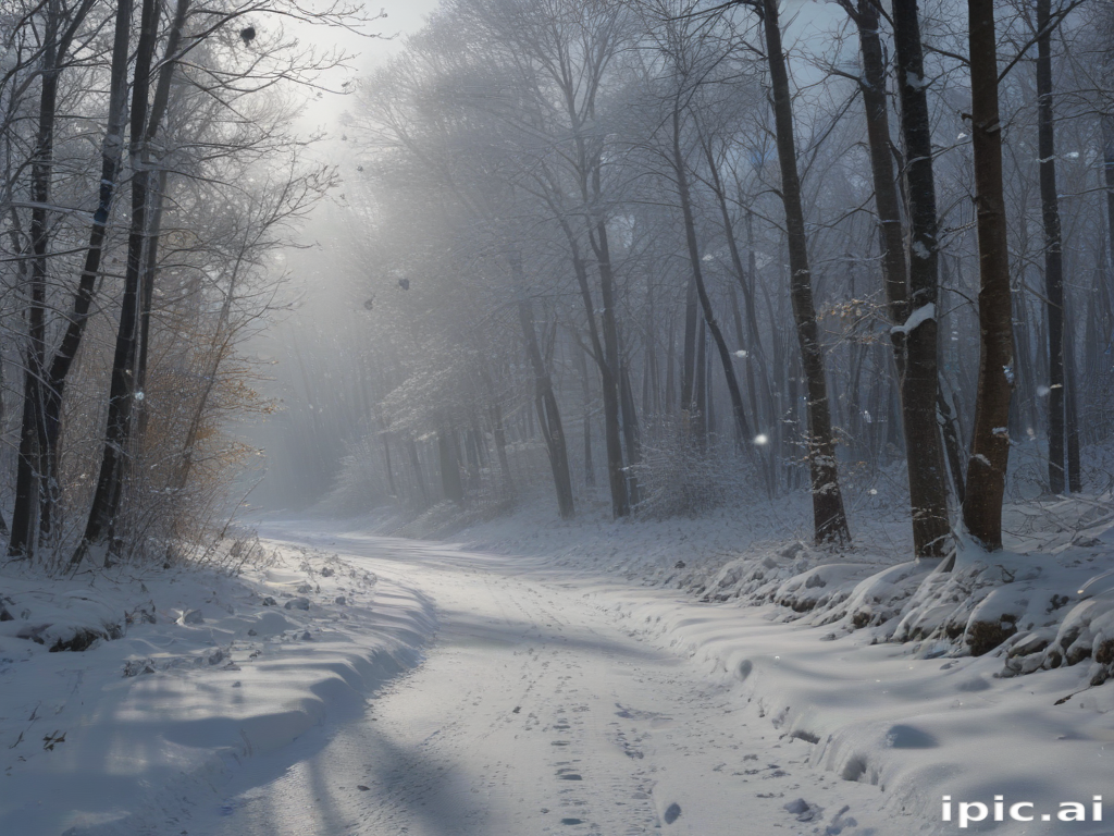 A Serene Winter Wonderland: Tranquil Snow-Covered Path Through Majestic ...