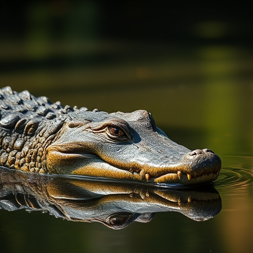 crocodile resting on the water surface, ultra HD, 50mm lens, f/2.8 aperture, ISO 100, shallow depth of field, soft focus background, natural lighting, macro photography