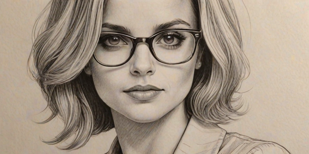 Superb Mena Suvari, pencil sketch, portrait of Alluring woman 1943s in glasses, hair style beatnik, outline, clear lines, fine lines, 8k