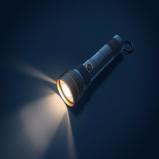 Illustration of a flashlight emitting light, top-down view, high-resolution, studio lighting, 50mm lens, f/2.8 aperture, ISO 100, digital camera.
