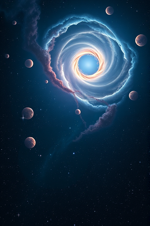 Create a high-resolution image of a cosmic scene featuring a distant planet surrounded by swirling nebulae and shimmering stars, captured with a DSLR camera at f/2.8 aperture, 30 seconds exposure, ISO 800, wide-angle lens, and a panoramic view to enhance depth and detail in the night sky.