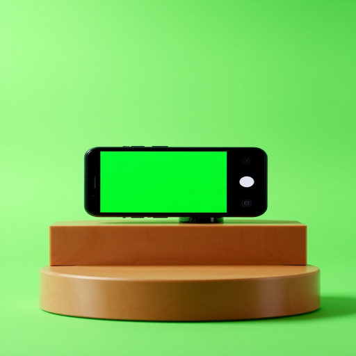 Create a high-resolution vector image of a smartphone with a green screen, shot from a straight-on view using a 50mm lens at f/2.8, ISO 100, and in a well-lit studio setting.