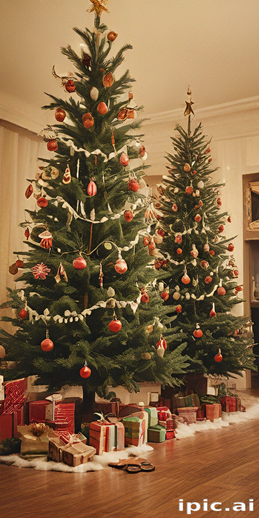 Festive Christmas Scene with Two Beautifully Decorated Trees and Gifts