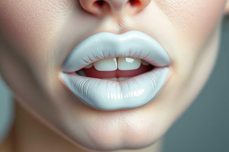 Opaque white "Snow Queen" lipstick with a pearl finish, offering full coverage and a brightening effect for dramatic, editorial-inspired makeup