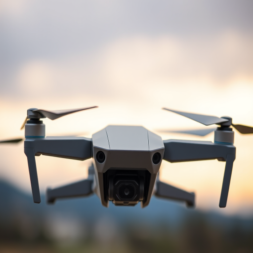 Generate a high-resolution image of a sleek, modern drone from a slightly elevated angle, using a DSLR camera with a 50mm lens at f/2.8, ISO 100, and a shutter speed of 1/250 seconds, ensuring sharp focus and vibrant colors against a soft blurred background.