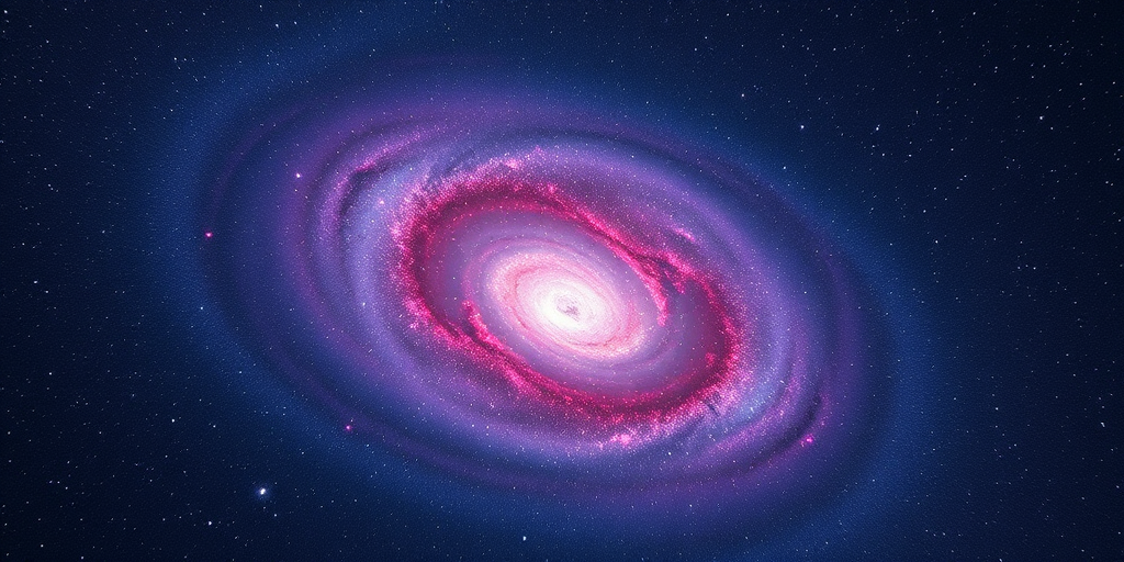 Photorealistic image of a swirling galaxy with vibrant purple and blue colors, displaying thousands of stars, captured with a Canon EOS R5, 24mm lens, f/2.8 aperture, ISO 800, in astrophotography style, shot from a wide-angle view.