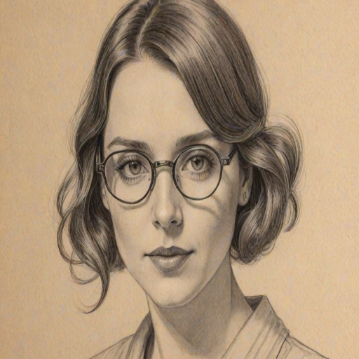 Resplendent Melanie Chisholm, pencil sketch, portrait of Radiant woman 1926s in glasses, hair style beatnik, outline, clear lines, fine lines, 8k