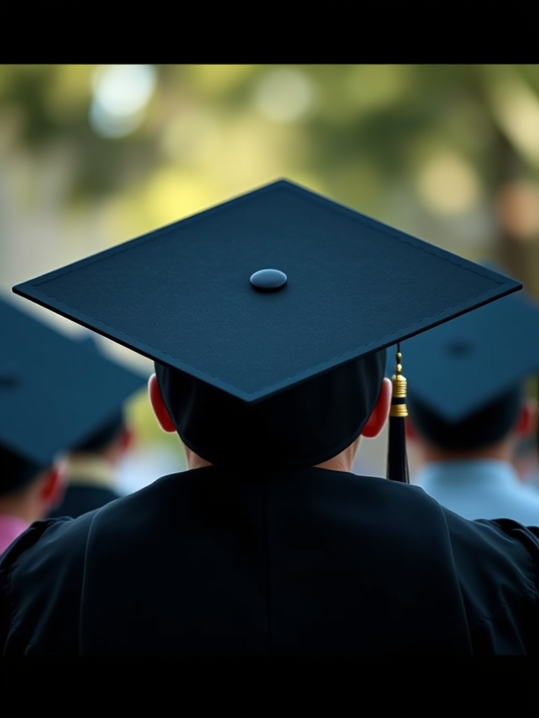 Create a high-resolution depiction of a graduation cap with a clean design, using a Canon EOS R5 camera at f/4 aperture, ISO 100, and a 50mm lens, shot from a straight-on view with soft natural lighting to enhance details and contrast.