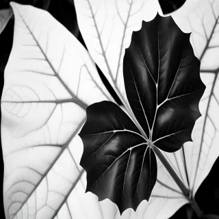 black and white leaf