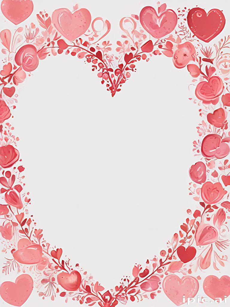 Romantic Heart-Shaped Floral Frame Filled with Delicate Pink and Red Hearts