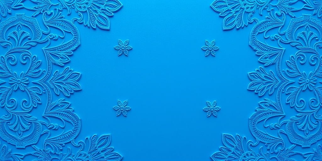 create a vibrant blue decorative background with intricate lace patterns, shot with a Canon EOS 5D Mark IV, 50mm lens, aperture f/2.8, ISO 100, in natural light, high resolution, flat lay style