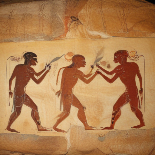 Cave drawings of ancient entity being fought by divine beings