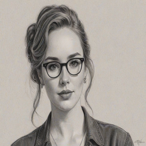 Resplendent Camryn Grimes, pencil sketch, portrait of Wonderful woman 1954s in glasses, hair style beatnik, outline, clear lines, fine lines, 8k