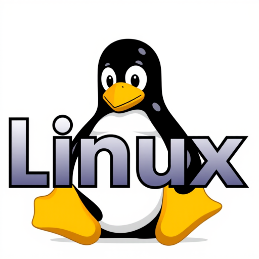Create a high-resolution image of the Linux mascot Tux with the word "Linux" in a modern, sleek font, using a 50mm lens, f/1.8 aperture for shallow depth of field, ISO 200, and natural light against a simple, uncluttered background.