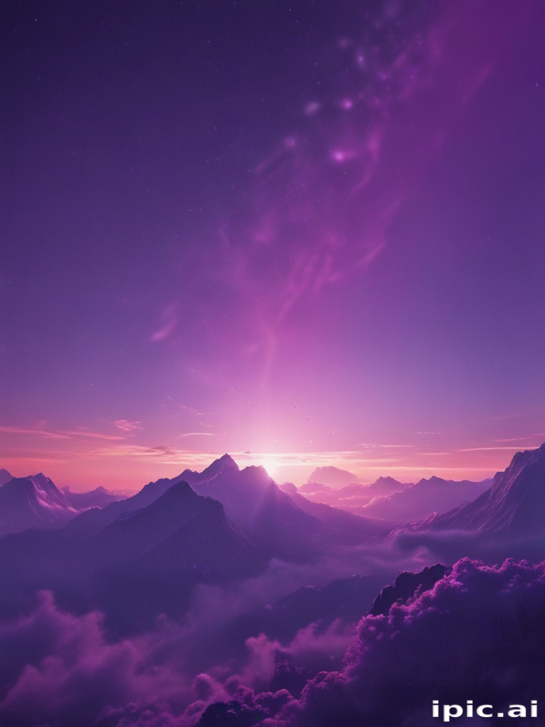 Majestic Mountain Landscape at Sunset Under a Dreamy Purple Sky