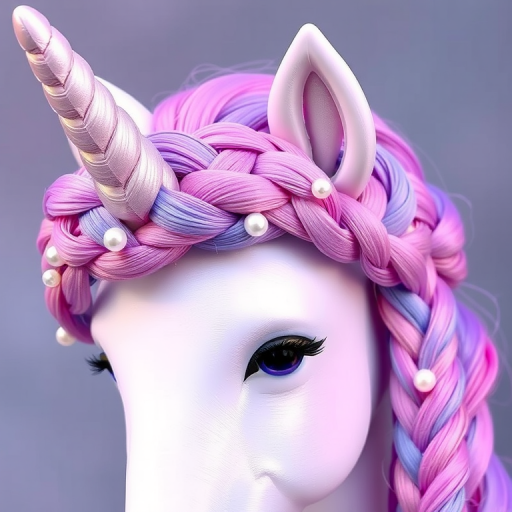Mystical Unicorn Braided Crown displaying a mesmerizing blend of pastel pink purple and blue hues woven into an intricate braided crown adorned with shimmering pearl accents