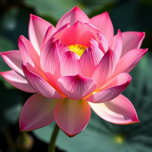Create a high-resolution image of a pink lotus flower with soft lighting, using a DSLR camera, 50mm lens, f/2.8 aperture, ISO 100, shot from a slightly elevated angle to capture the bloom's details.