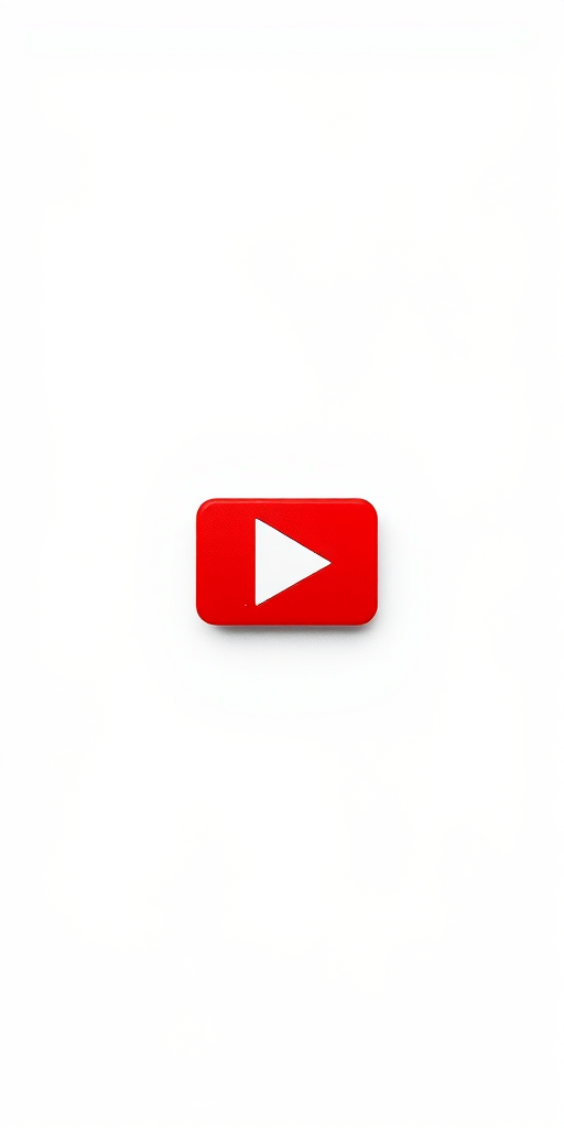 Generate a high-resolution image of a red play button on a white background, using a DSLR camera with a 50mm lens, aperture set to f/2.8, ISO 100, and shot from a straight-on angle to enhance detail and contrast.