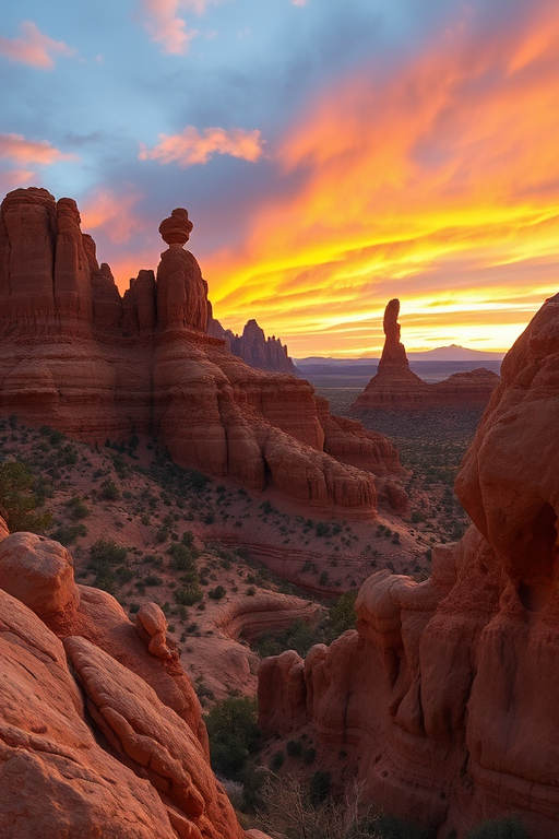 Capture a high-resolution landscape photo of unique rock formations under a dynamic sky, using a DSLR camera with a 24mm lens, aperture set to f/8, ISO 200, and a shutter speed of 1/250 sec, taken from a low angle to emphasize the height of the rocks and enhance detail.