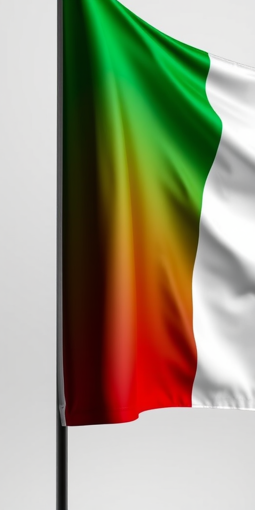 Create a high-resolution image of an Italian flag with vibrant colors and smooth gloss, using a DSLR camera, 50mm lens, f/2.8 aperture, ISO 100, in a studio setting with softbox lighting for even illumination.