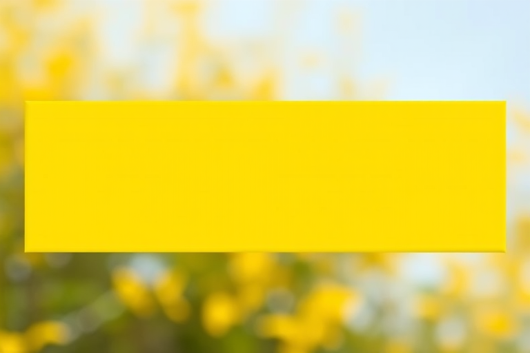 Create a vibrant yellow rectangular banner with a smooth gradient, shot with a DSLR camera at f/8 aperture, ISO 100, 50mm lens, in natural light with a shallow depth of field for a clean background.