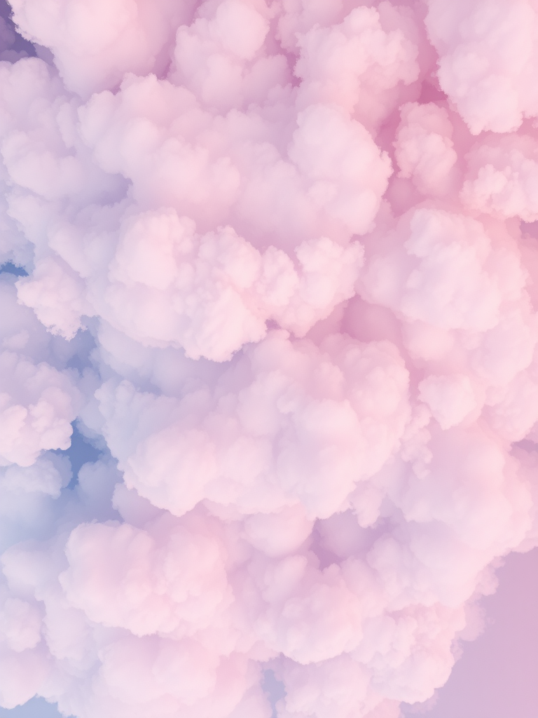 Create a colorful pastel cloud texture background with soft hues of pink, lavender, and blue, using a Canon EOS R5 camera, 50mm lens, f/1.8 aperture, 1/60 shutter speed, ISO 100, shot from a top-down aerial view for a dreamy effect.