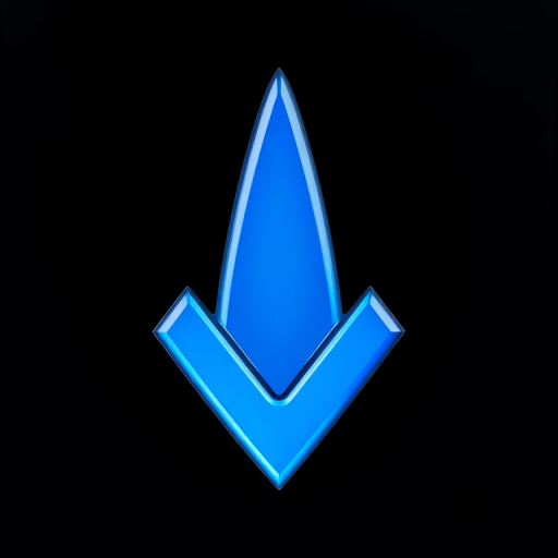 Create a high-resolution glossy blue arrow graphic on a transparent background, using a DSLR camera with an aperture of f/2.8, ISO 100, and a shutter speed of 1/60 seconds, taken from a frontal view with a macro lens.