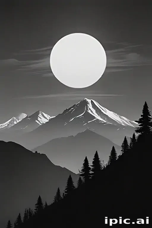 Majestic Mountain Landscape Under a Bright, Full Moon in the Night Sky
