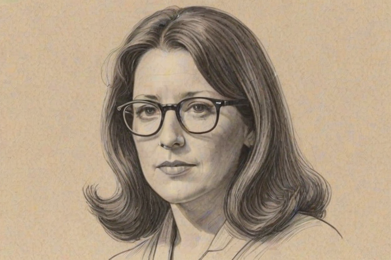 Fascinating Ann Dowd, pencil sketch, portrait of Magnificent woman 1961s in glasses, hair style beatnik, outline, clear lines, fine lines, 8k