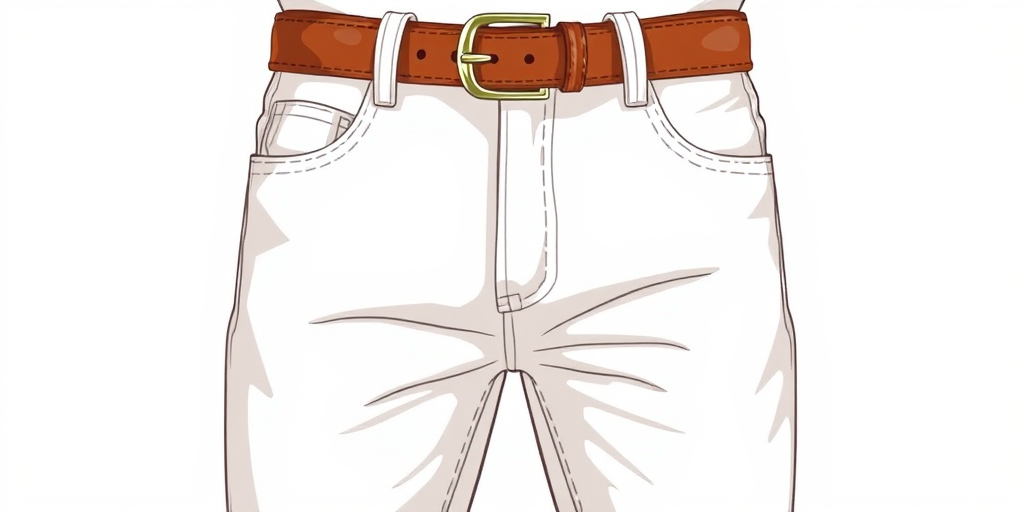 Generate a high-quality illustration of white pants with a brown belt, front view, use a DSLR camera at f/8 aperture, 1/125s shutter speed, ISO 200, natural lighting for enhanced detail and clarity.