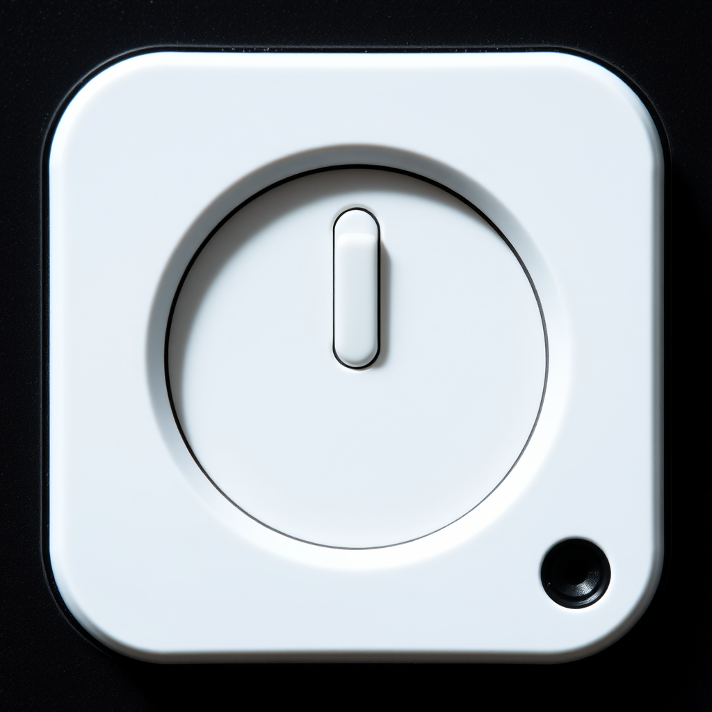 Create a high-resolution image of a power button icon with a minimalist design, using a Canon EOS R5 camera, 50mm lens, f/2.8 aperture, 1/200s shutter speed, and natural lighting to enhance the clarity and detail.