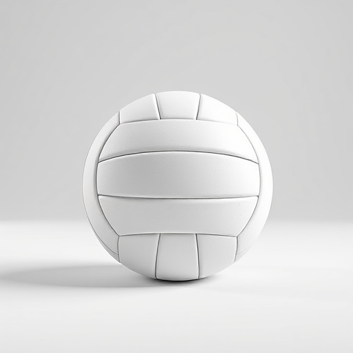 Create a realistic 3D rendering of a volleyball, captured with a Canon EOS R5 camera, 50mm lens, f/2.8 aperture, ISO 100, in a studio setting with soft diffused lighting and a plain background for enhanced clarity.