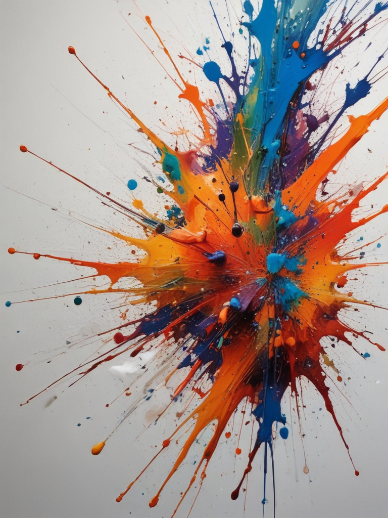 Dynamic Explosion of Colorful Paint Splatter on a White Canvas Background