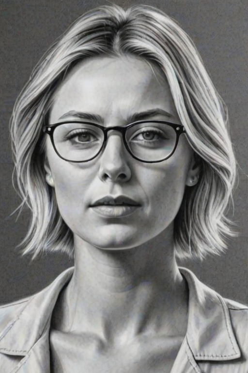 Pleasing Maria Sharapova, pencil sketch, portrait of Exquisite woman 1935s in glasses, hair style beatnik, outline, clear lines, fine lines, 8k