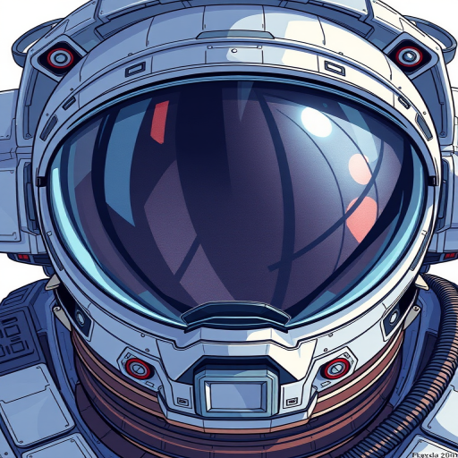 create a detailed illustration of a futuristic astronaut helmet with intricate design elements and reflections in the visor, using a DSLR camera with a 50mm lens, aperture f/1.8, ISO 100, shot from a high angle with natural lighting to enhance clarity and depth