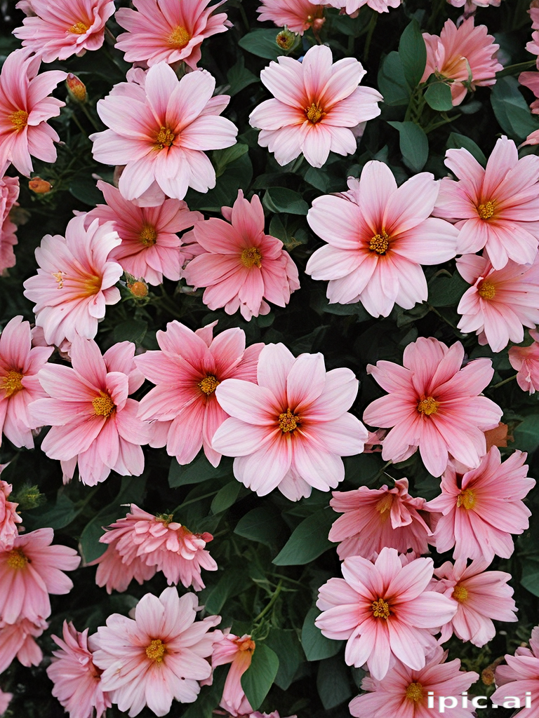 A Vibrant Display of Delicate Pink Flowers in Full Bloom.