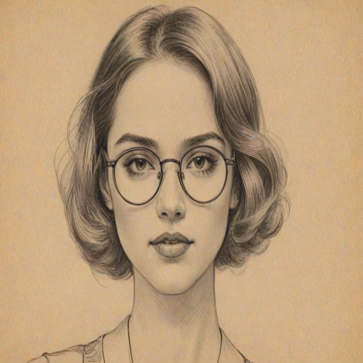 Comely Eiza Gonz'lez, pencil sketch, portrait of Charming woman 1923s in glasses, hair style beatnik, outline, clear lines, fine lines, 8k