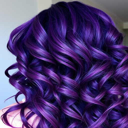 Deep purple hair with scattered holographic glitter throughout, styled in voluminous curls that catch the light and shimmer with every movement, creating a galactic allure called Cosmic Nebula
