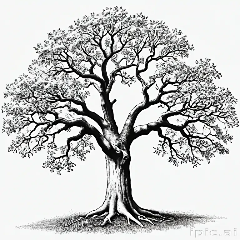 oak tree clipart black and white