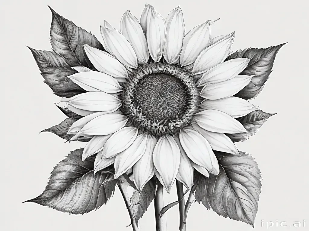 clip art sunflower black and white