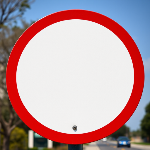 Create a high-resolution image of a round traffic sign with a thick red outer circle and a blank white inner circle, captured with a DSLR camera at f/8 aperture, 1/200s shutter speed, ISO 100, with a 50mm lens, using natural lighting from a slightly elevated angle for clarity.