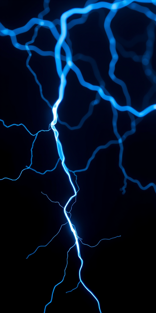 Generate a high-resolution image of dynamic blue electric currents on a dark background, using a Canon EOS R5 camera with a 24-70mm f/2.8 lens, ISO 100, aperture f/8, shutter speed 1/60 sec, shot from a close-up view with a macro style.