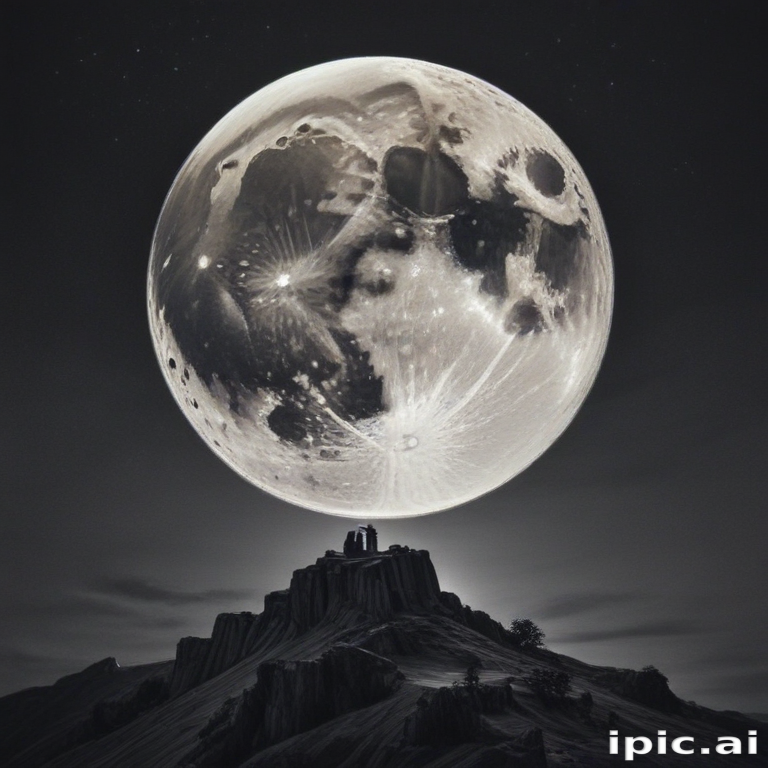 A Majestic Full Moon Illuminating a Serene Mountain Landscape at Night