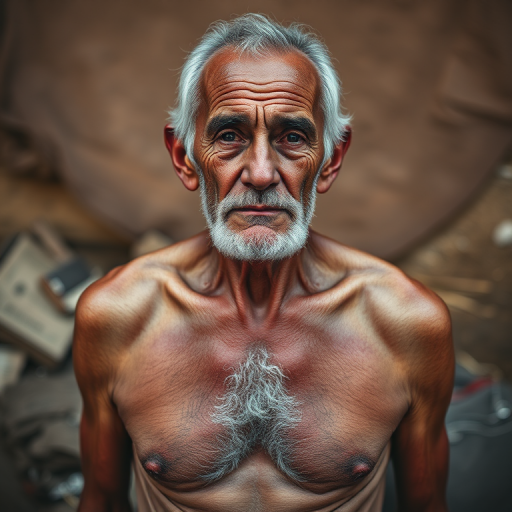 shirtless old man